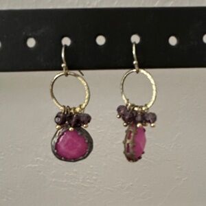 Anthropologie Gold and Pink Earrings with Purple Accents